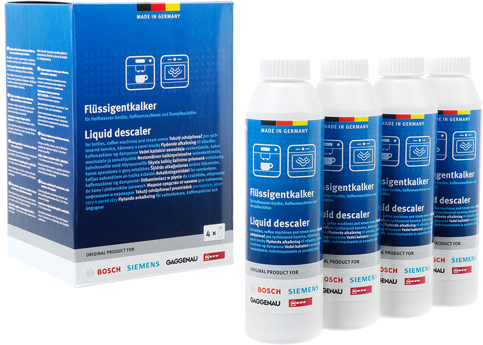 Tekutý odstraňovač vodního kamene – 4 × 250 ml – oficiální produktový obrázek Bosch