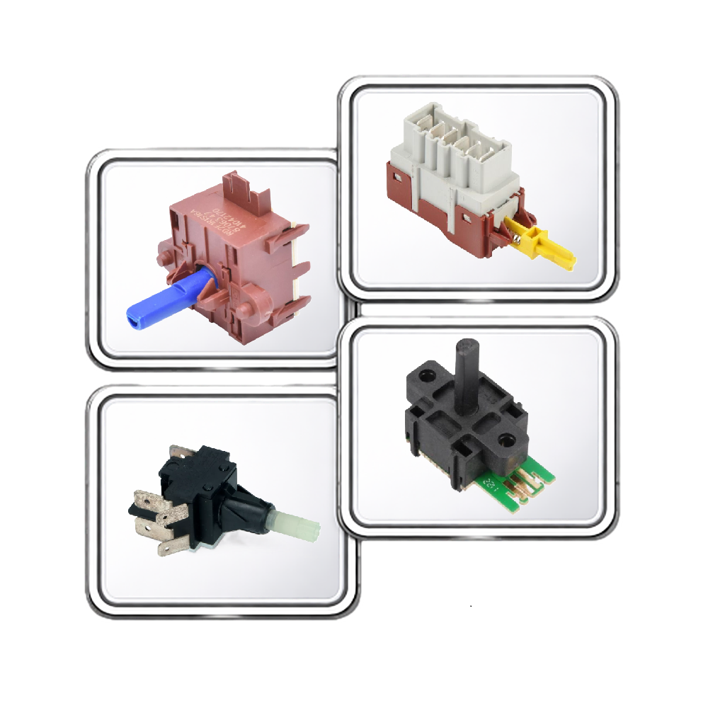 Spínače + mikrospínače + voliče programů praček