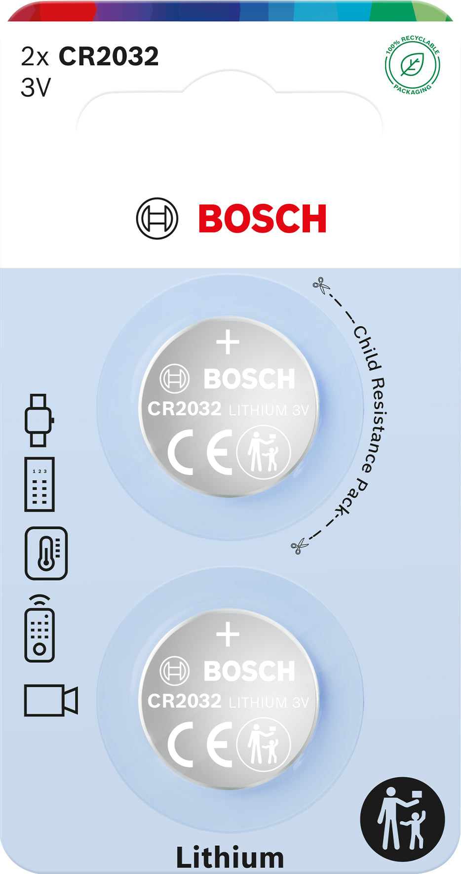 CR2032B2/00 Lithiová knoflíková baterie CR2032 Bosch – sada 2 ks